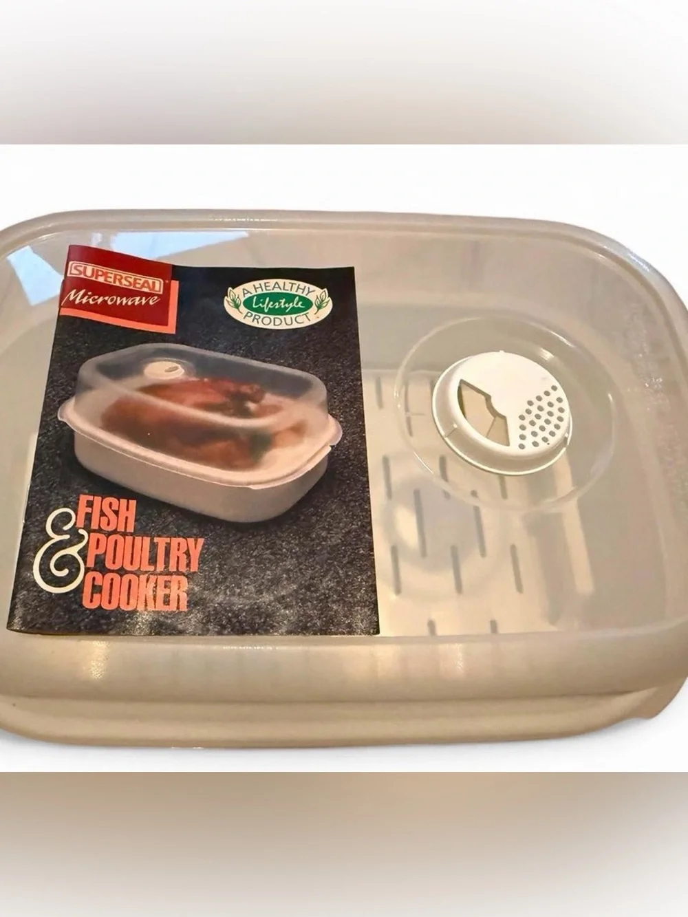 Vintage Superseal Microwave Fish & Poultry Cooker NOS USA 3 Pc Open Box Vented
